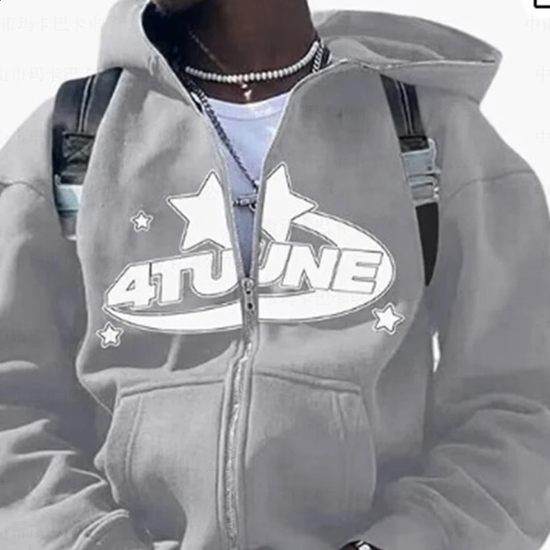 clothes star letter printing retro super Dalian hoodie for women Y2K street hip-hop color Harajuku casual zipper womens sportswear 250109