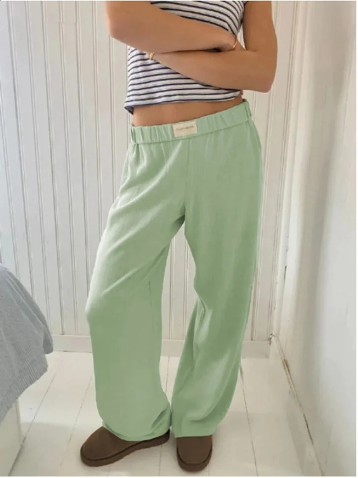 Loose Elastic Waist Elastic Pants Women Cotton Stripe Printed Wide Leg Pants Summer Straight Leg Y2K Pants 250121