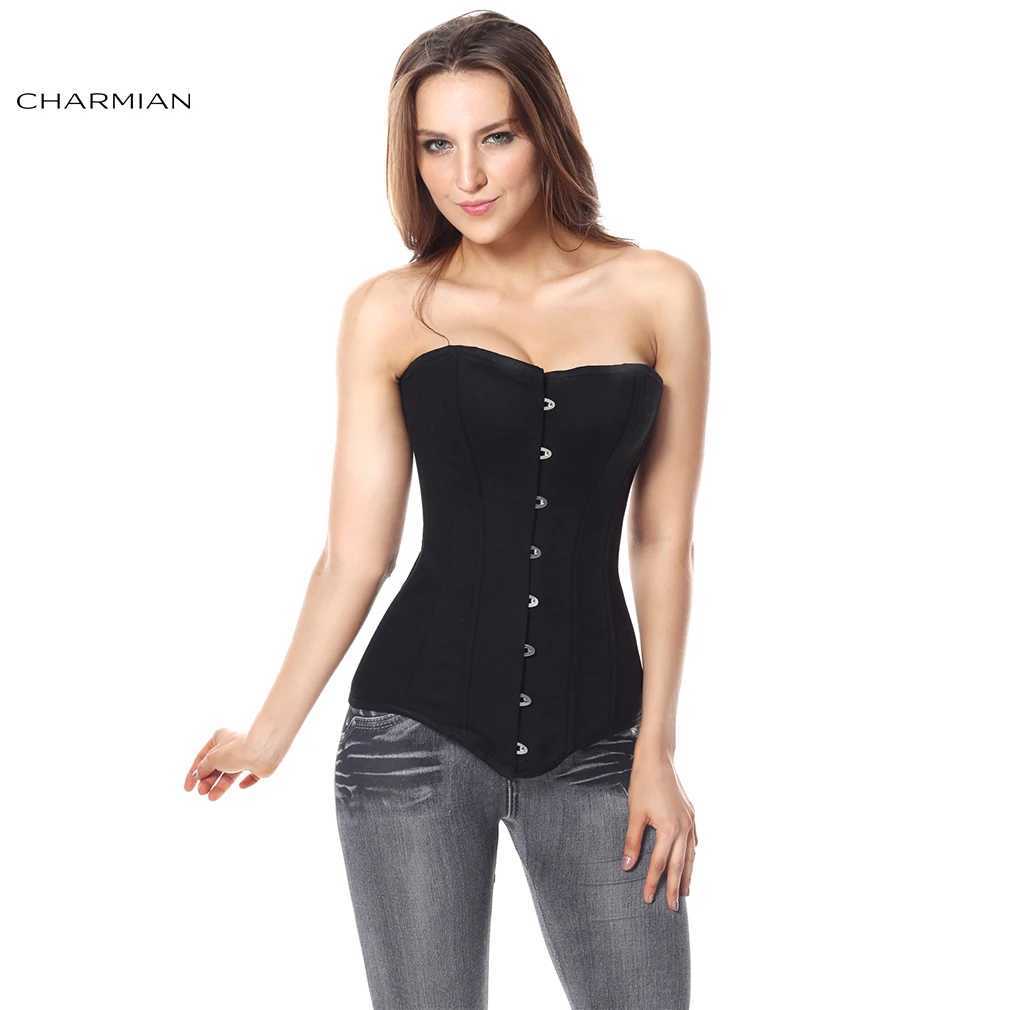 Charmian Black Corsets For Woman Sexy 22 Steel Boned On Torso Plus Size Brocade Hourglass Shapewear White Corset Waist Trainer W250120