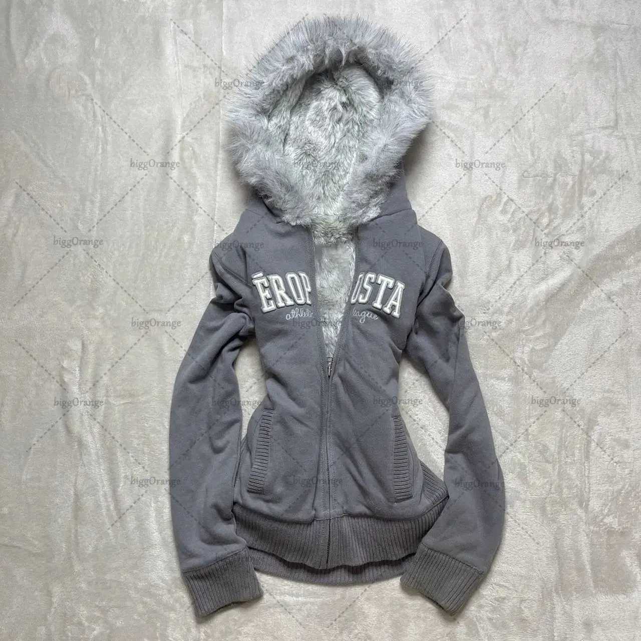 High Strt Y2K Harajuku Clothing Jacket American Retro Fur Collar Slim Zipper Hoodie Women Fashion Punk Casual Warm Sweatshirt W250117