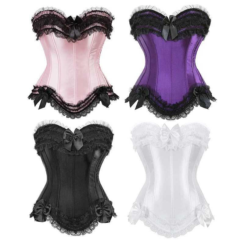 Corset Bustier Top for Women Burlesque Costume Plus Size Princess Corset Top Lace up Satin Corset Black White Purple Pink Corset W250120