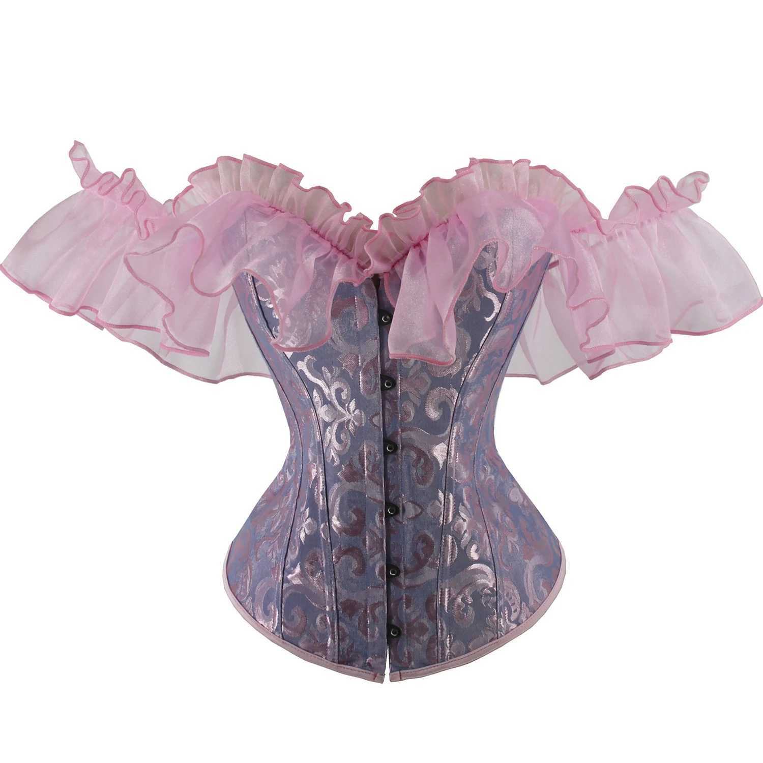 Off Shoulder Corset Top Sexy Gothic Corsets and Bustiers Overbust Corset Slimming Waist Trainer Ruffles Short Sleeve Women Top W250120