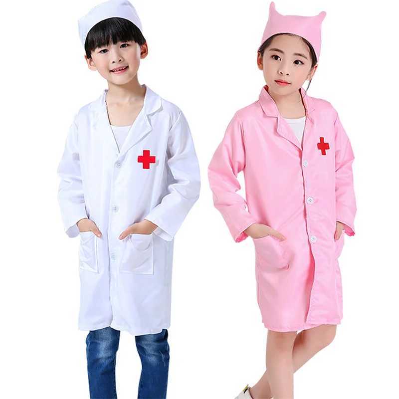 Childrens doctor nurse role-playing jacket girl boy doctor role-playing soft white pink jacket childrens stage performance role-playing W250117
