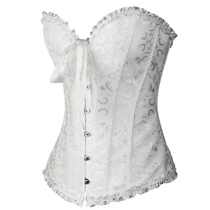 Sapubonva Corset Sexy Womens Plus Size Corsets and Bustiers Overbust Floral Gothic Brocade Corselet Clothing Top White Black W250120