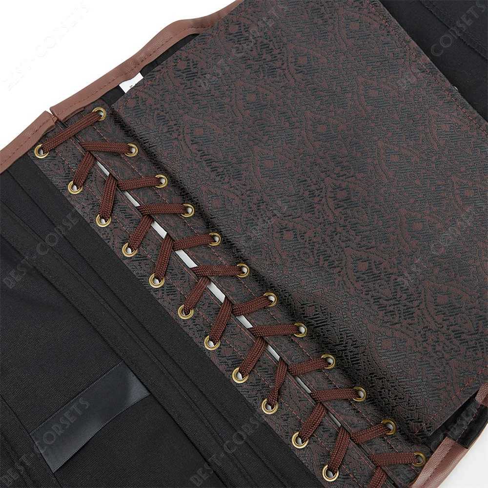 Brown Corset Women Steampunk Faux Leather Underbust Corset Steel Boned Bustier Gothic Chain Couture Corset Underbust W250120