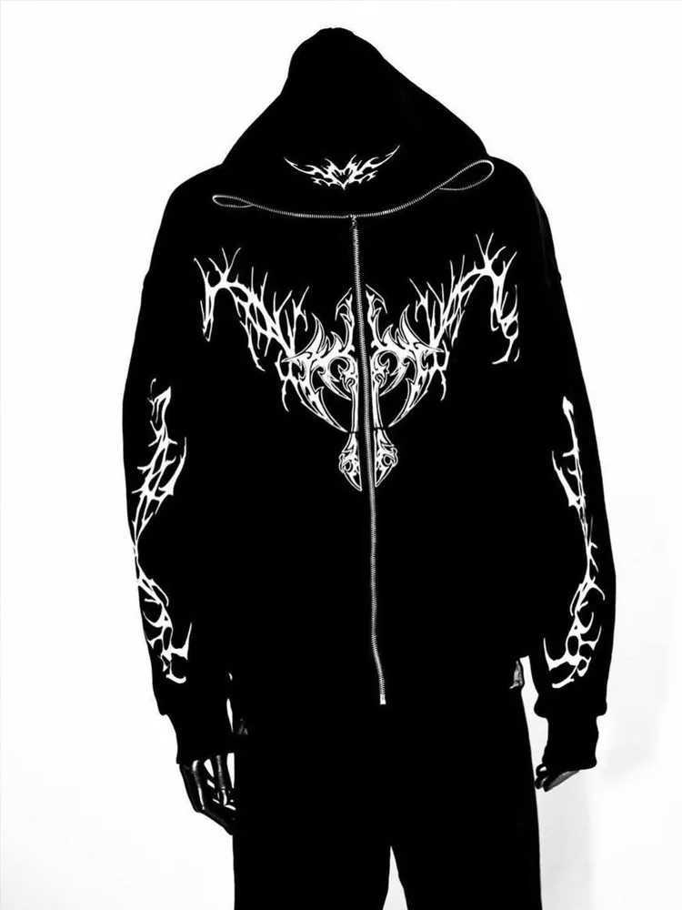 Womens Fashion Hoodie Men Y2k Harajuku Street Retro Casual Loose Pullover Sweatshirt Gothic Hoodie Cardigan Halloween emo W250117