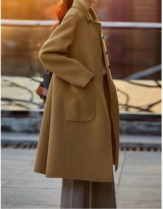 Big Size Stylish MediumLength Woolen Jacket For Women 2025 Autumn Winter Korean Version LooseFit Fashion Overcoat 250110