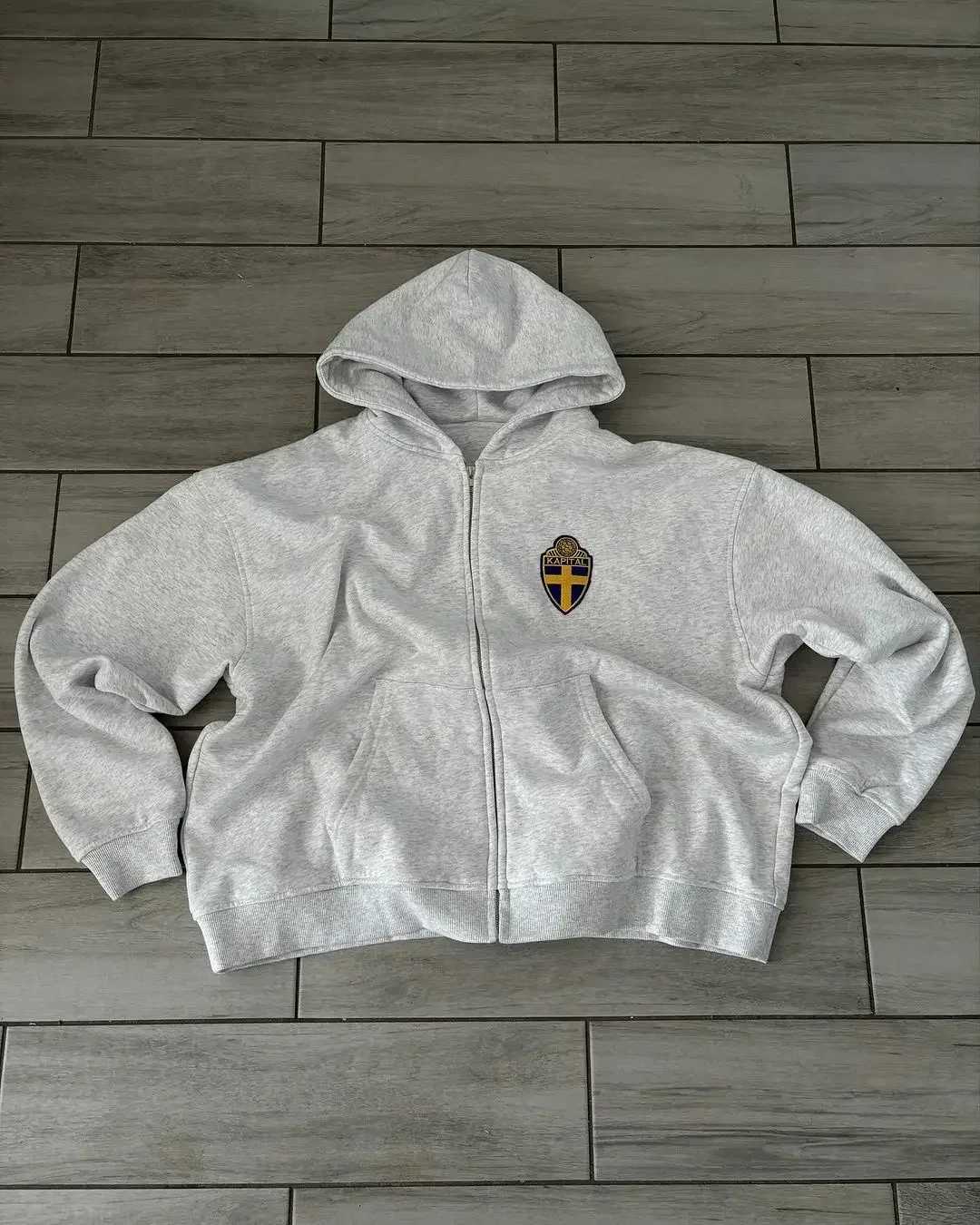 Letter embroidered Swiss sweatshirt hoodie Y2K hip-hop street 2024 new American fashion splicing retro loose zipper sports suit W250117