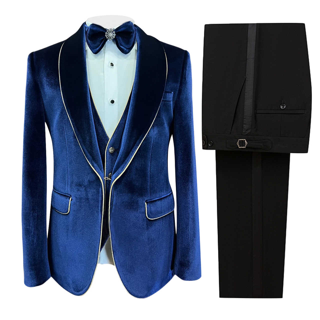 Noble Wedding Tuxedos Velvet One Button Men Suit Shawl Lapel 3 Piece Set Jacket Vest Pants Groom Blazers Customized