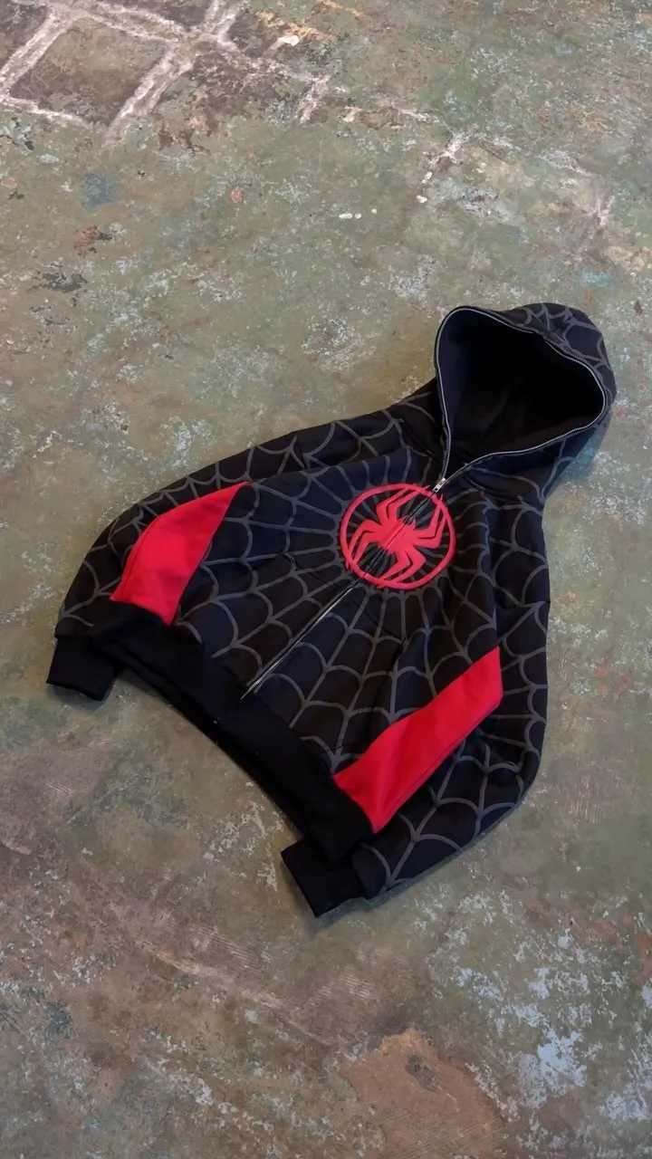 American Spider Pattern Embroidery Zip Up Hoodie Y2K Mens Womens Gothic Harajuku Jacket Fashion Hoodie Sweatshirt Casual Clothes W250117