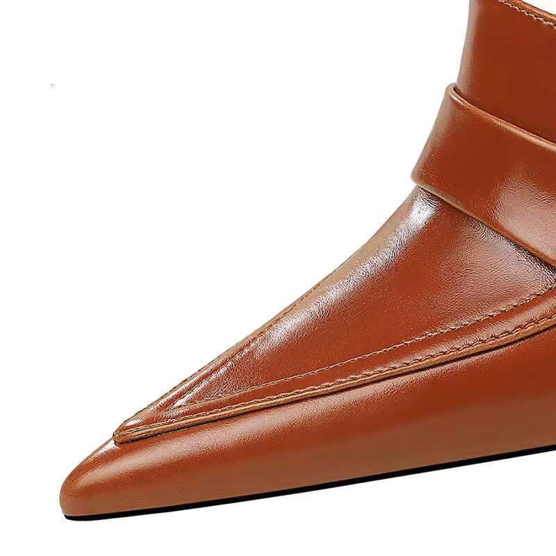 Women 10cm High Pumps Retro Pu Leather Slipony Thin Stiletto Heels Lady Brown Office Roman Fashion Shoes Small Size 34-40