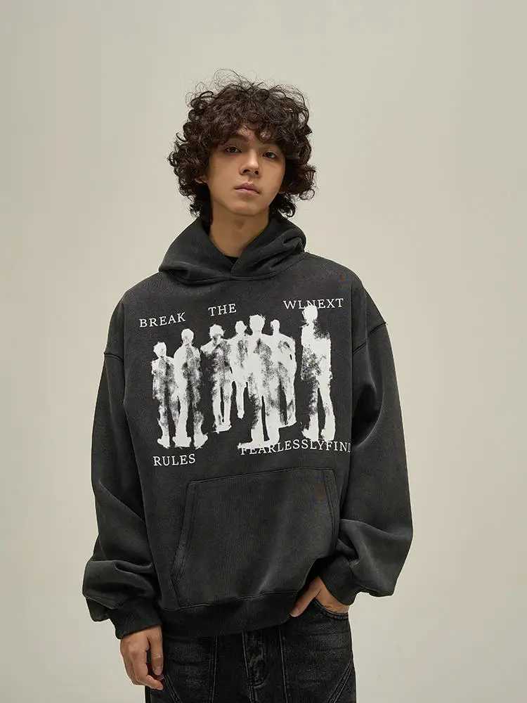New Y2K Autumn Winter Hoodies American Vintage Mens Womens Hip-Hop Street Punk Retro Casual Cotton Hooded Hoodie W250117
