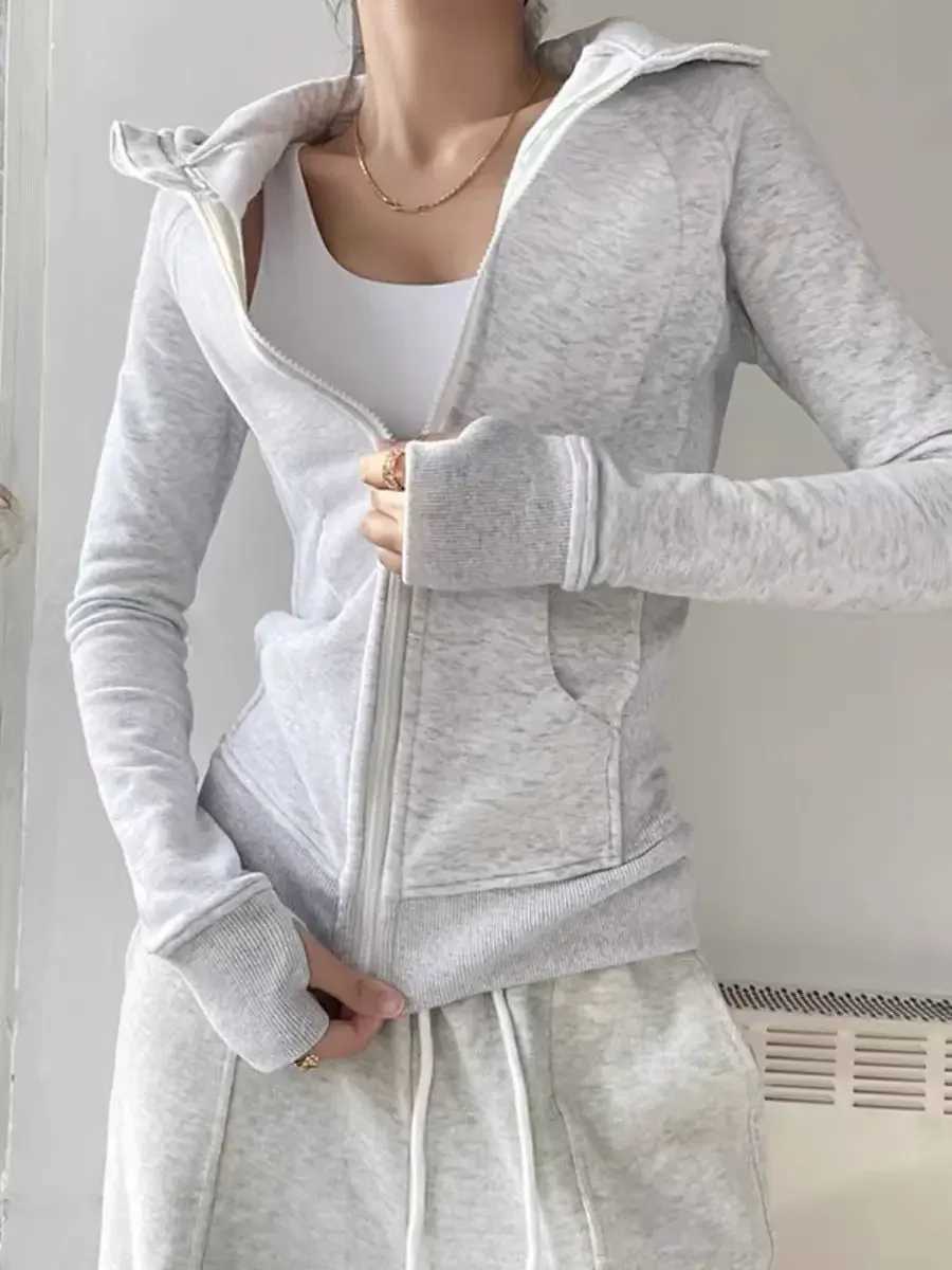 High Strt Y2K Harajuku Clothing Jacket American Retro Fur Collar Slim Zipper Hoodie Women Fashion Punk Casual Warm Sweatshirt W250117