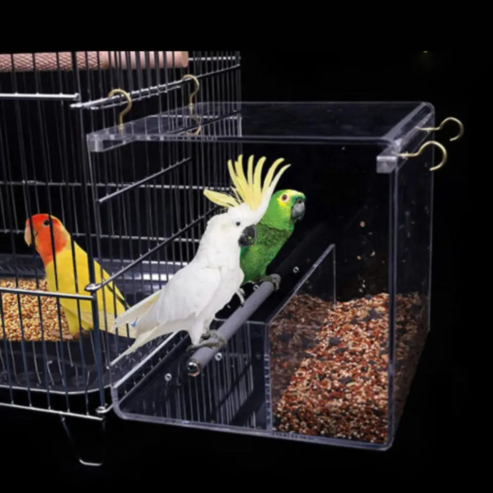 Seed Acrylic No Mess Anti-spread Bird Cage Feeding Container Box Automatic Parrot Feeder 250121