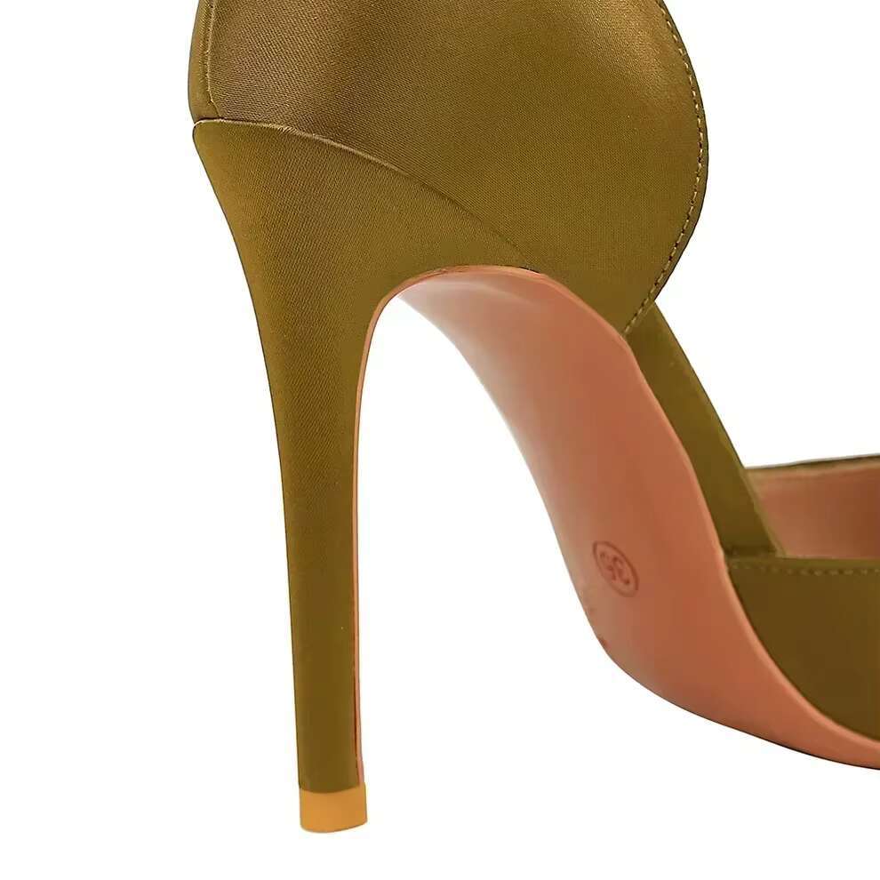 Plus Size Women 10.5cm High Heels Wedding Bridal Dress Silk Satin Pumps Lady Orange-Red Green Escarpins Nightclub Party Shoes