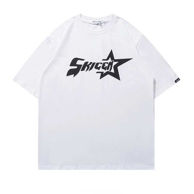 988 Streetwear American Alphabet Star Print T-shirt Harajuku Vintage Red Mens Womens Y2K Casual Tops With Base Mens Clothing W250117