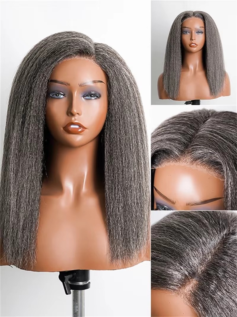 5x5 Closure Pepper Gray human Straight Salt Lace Front Wig Glueless Lace Frontal Human Hair Wigs