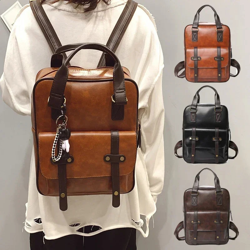 High Quality Pu Leather Womens Backpack Fashion Vintage Ladies Travel Backpack Solid Color Women Shoulder Bags 250122