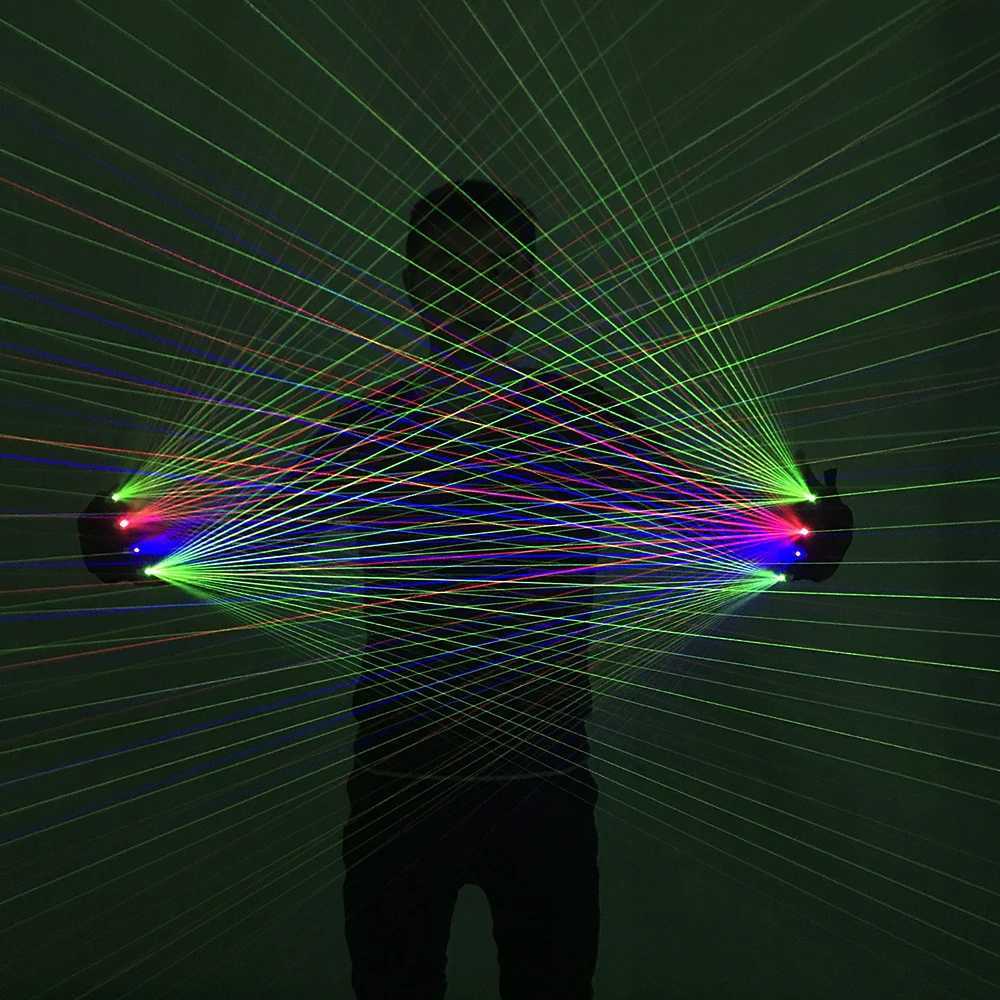 2 in 1 Multi-line RGB Laser Gloves With Green Red Blue Laser Flash Finger LED Robot Suit Luminous Dress Bar Party Music T250122
