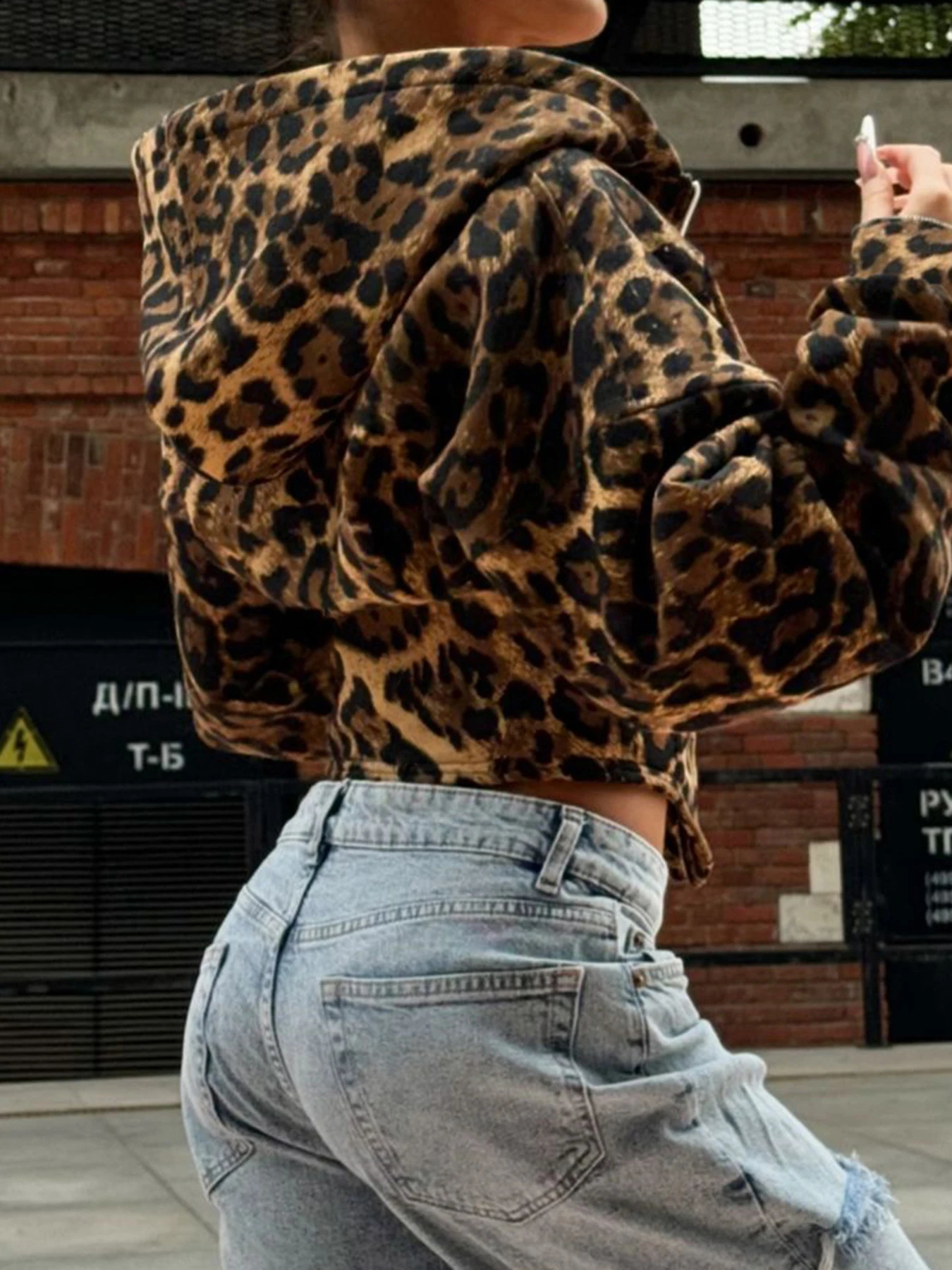 Autumn Zip Up Hooded Womens Sweats Long Sleeve Binding Waist Leopard Streetwear Hoodies Gyaru Baddie Y2k 250107