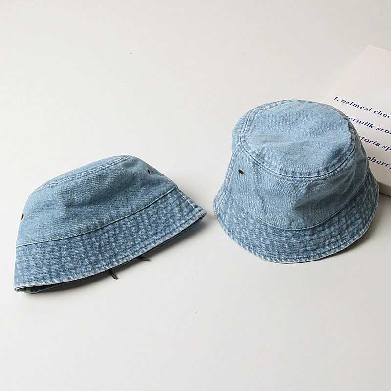 Summer childrens bucket hat boys and girls outdoor childrens sunscreen hat solid color fishing denim cloth hat baby basin beach hat M250121