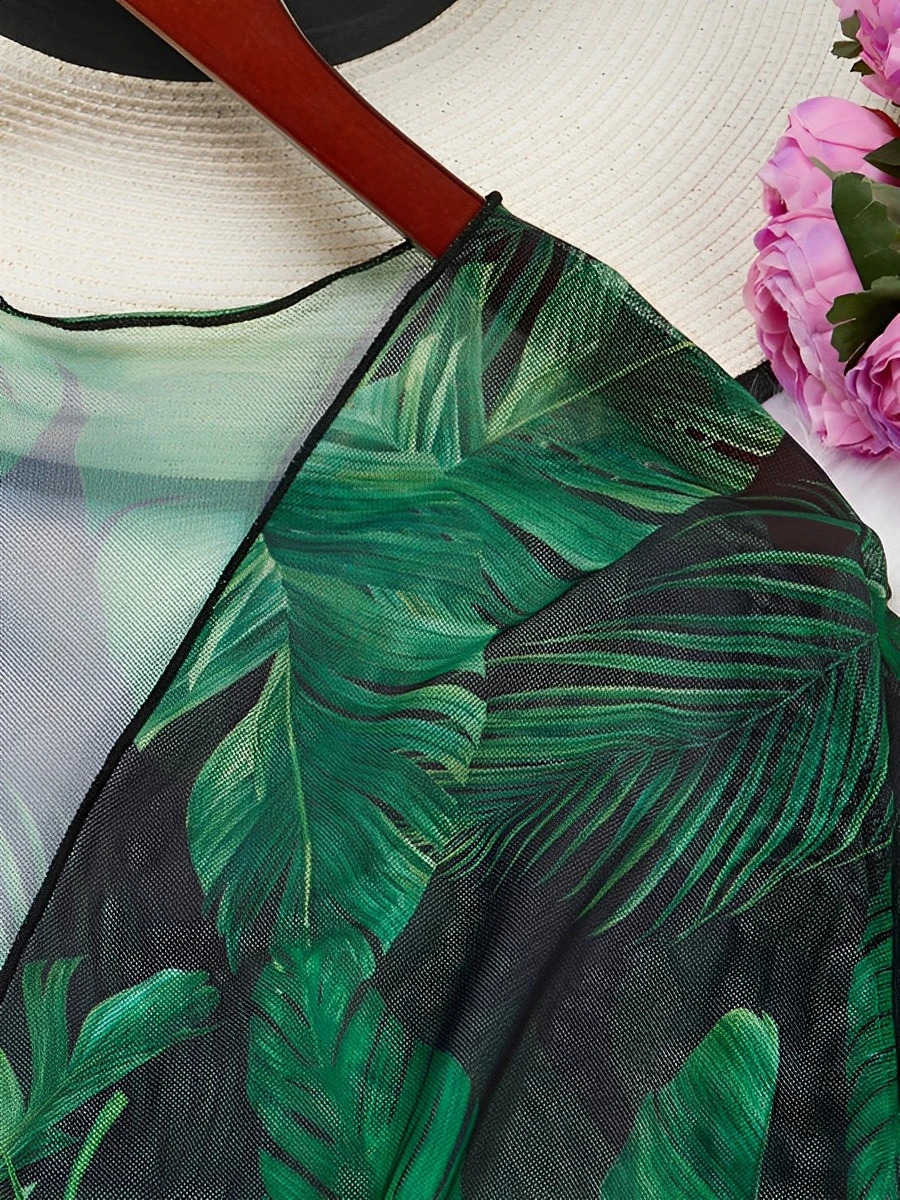 2024 Large Size Print Beach Cover Up Long Sleeve Kimono Women Swimwear Female Bathing Suit Beachwear Swimming 250122