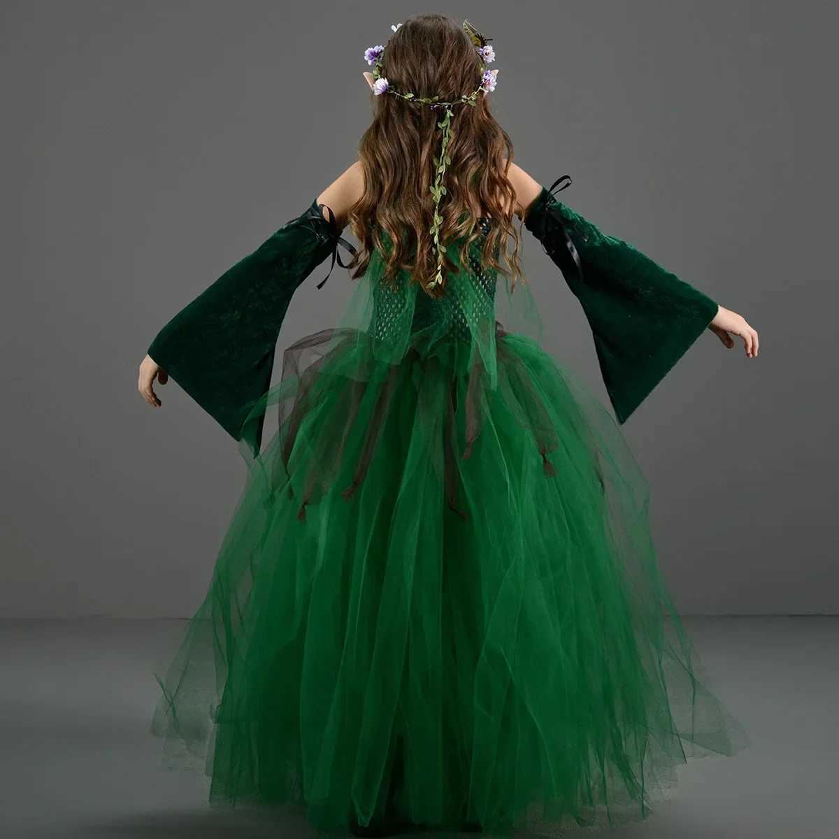 Kids Girls Elf Cosplay Dance Skirts Costume Children Roleplay Dress Up Performance Stage Dress Elf Earrings Halloween Clothes W250117