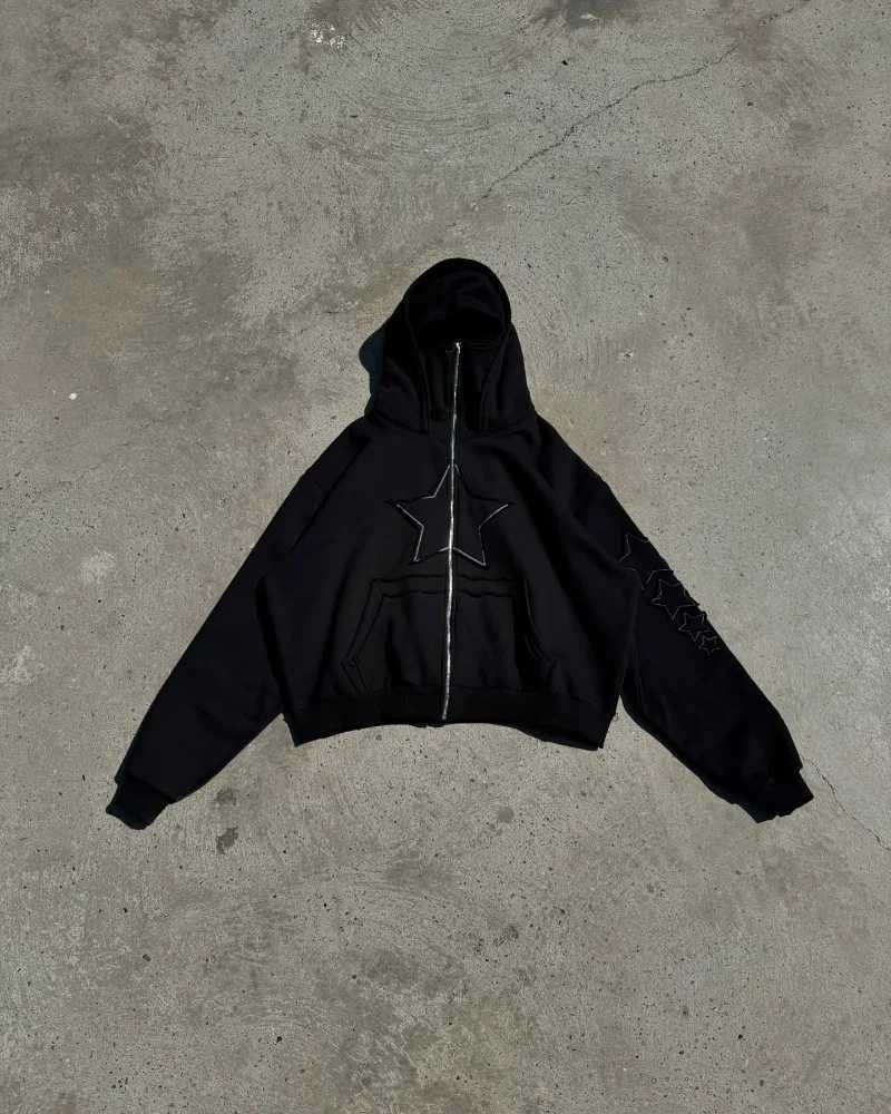 Y2K Harajuku New Fashion Star Embroidery Patch Zipper Hoodie Women Streetwear Vintage Hip-hop Popular Couple Sports Sweater Coat W250117