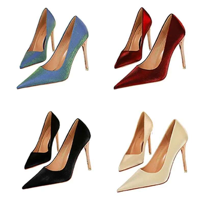 Women Fetish 10.5cm High Blue Bury Formal Dress Pumps Lady Sparkly Satin Wedding Brides Fairy Stilettos Heels Shoes