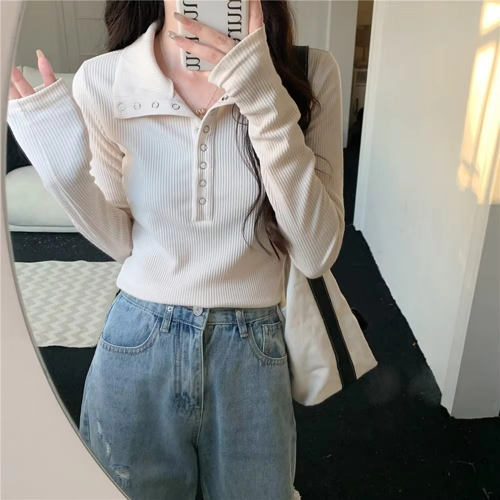 Autumn New Original Design Fashion Designer T-shirt Casual Slim Fit Long Sleeved T-shirt Elegant Multifunctional Solid Color Popular Women's Top