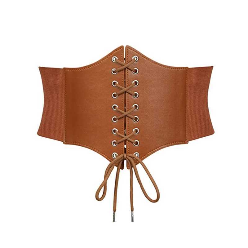 BurVogue Vintage Lace-up Cinch Belt Tied Corset Elastic Waist Belt Tied Waspie Wide Belt for Halloween Costume W250120