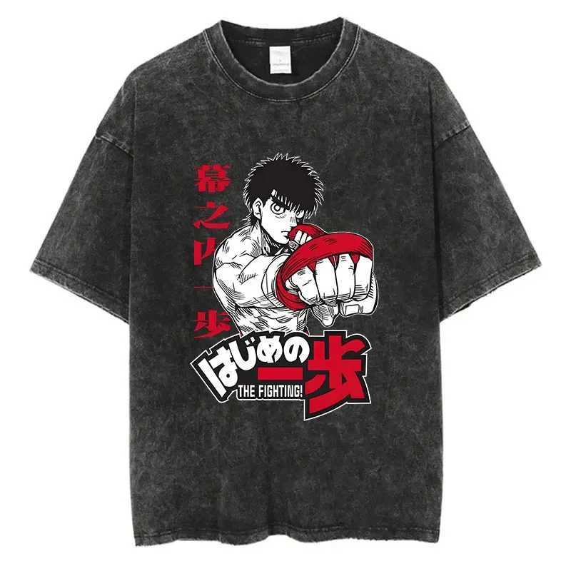 Vintage Cotton Washed T-Shirt Anime Hajime No Ippo Kamogawa Boxing Gym Loose T Shirts Men Women Y2K Hip Hop Summer Top Tee W250117