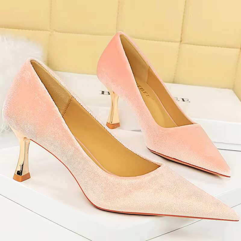 Fashion Women 7cm High Bury Veet Pumps Scarpins Wedding Bridal Stiletto Heels Lady Pointed Toe Evening Party Shoes
