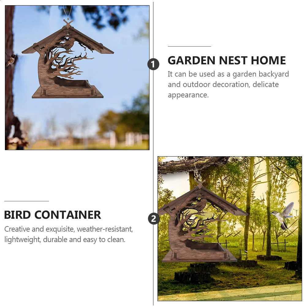 Bird Feeding House Garden Nest Home Food Container Birdhouse Feeder Hanging Wood Feeders 250121
