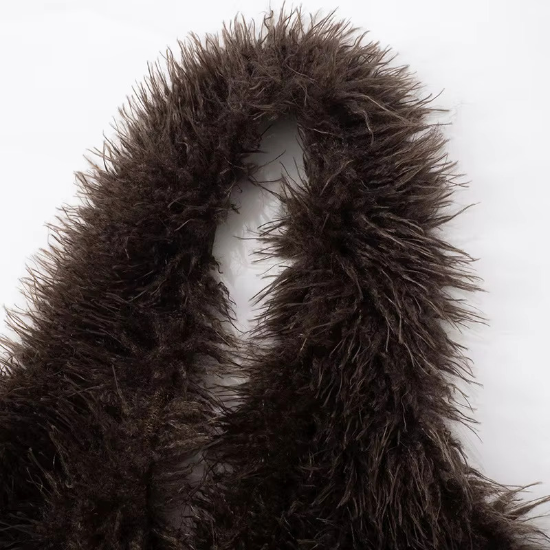 Fluffy Faux Fur Vests For Women Fashion Sexy V-Neck Backless Lace-Up Sleeveless Jackets Crop Top Warm Winter Tank Outerwear Coat