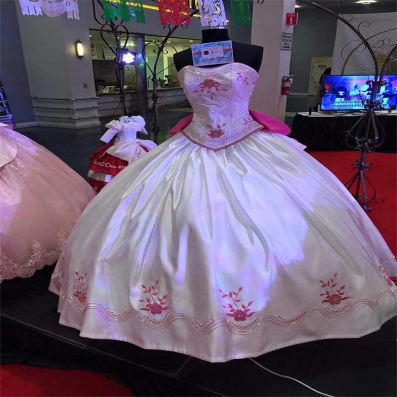 Mexican White Vestidos De 15 Quinceanera Dress Charro Embroidery Vestidos De Novia Boda Corset Pink Birthday 15 Anos Xv Robes De Soiree 2025