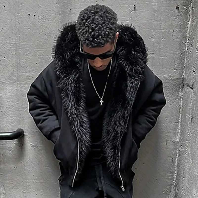 Fashion Autumn and Winter Warm Hip Hop Men Clothes Reversible Streetwear Loose Solid color Y2K Zip up Hoodie Goth American Style W250117