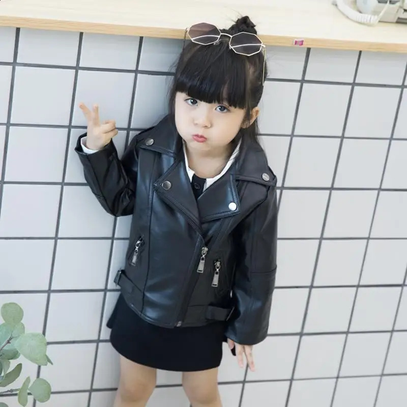 quliaty Girls Boys PU Jackets Kids Baby Leather Jacket Spring Autumn Coat Children Clothes Overcoats 2-10T 250113