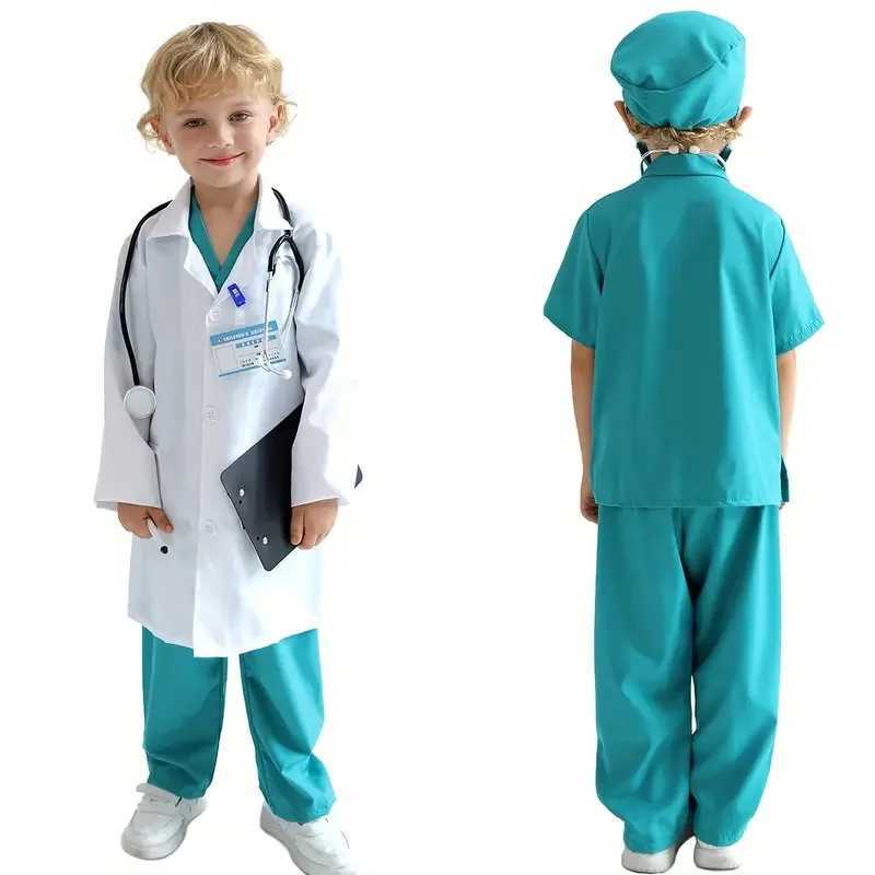 Kids Top+Pants+Coat+Accessories 9PCS Suits With Real Stethoscope For Kids Scrubs Halloween Costume Girls Boys Doctor Dress Up W250117