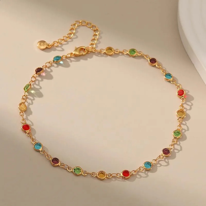 Gold Color Boho Rainbow Anklet for Women Summer Beach Beads Foot Chain Vocation Jewelry Gifts 250114