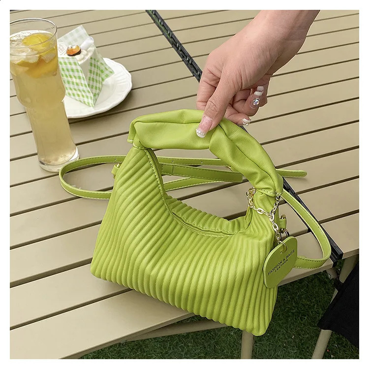 Khaki Elegant Womens Underarm Bag Chic Pleated Ladies Handbags 4 Colour Simple Daily Shopping Small Square Packs 250217