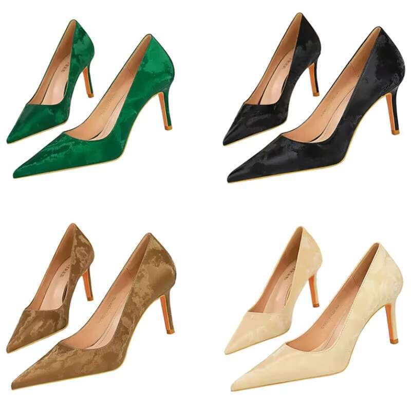 Women Fetish 7.5cm High Vintage Aesthetic Pumps Lady Daily Designer Middle Low Heels Green Light Brown Elegant Party Shoes