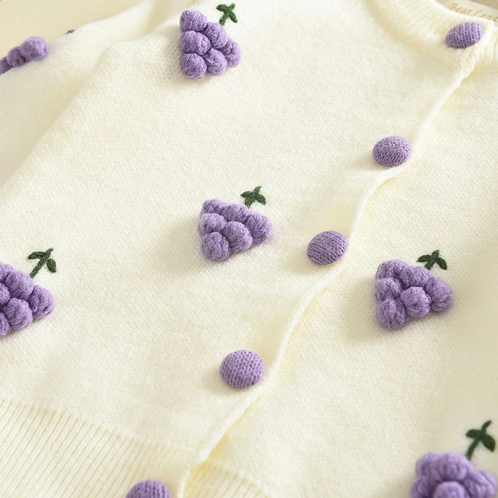 Kids Clothes Girls Winter Childrens Clothing Cartoon Grape Strawberry Decoration Sweater Cardigansolid Color Pleated Skirt Set 250117