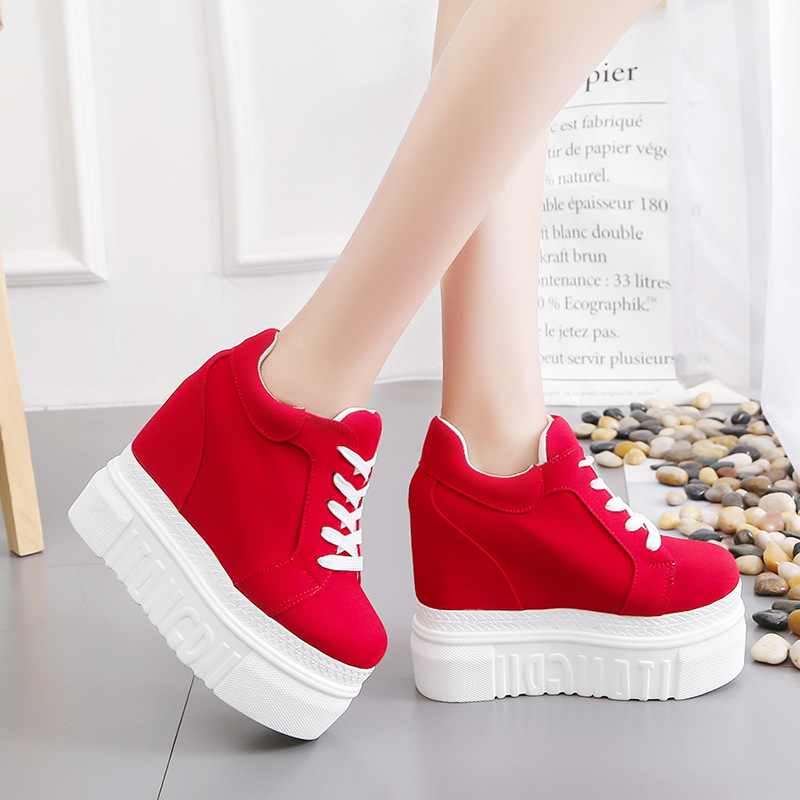 classic Height Increasing 12cm for women casual shoes white black applique flower outdoor womens trainers sneakers