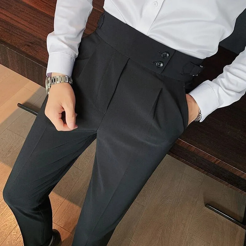 Mens y Buttondown Draped Baggy Suit Pants Casual Solid Color Straight Premium Elegant Dress Spring 250113