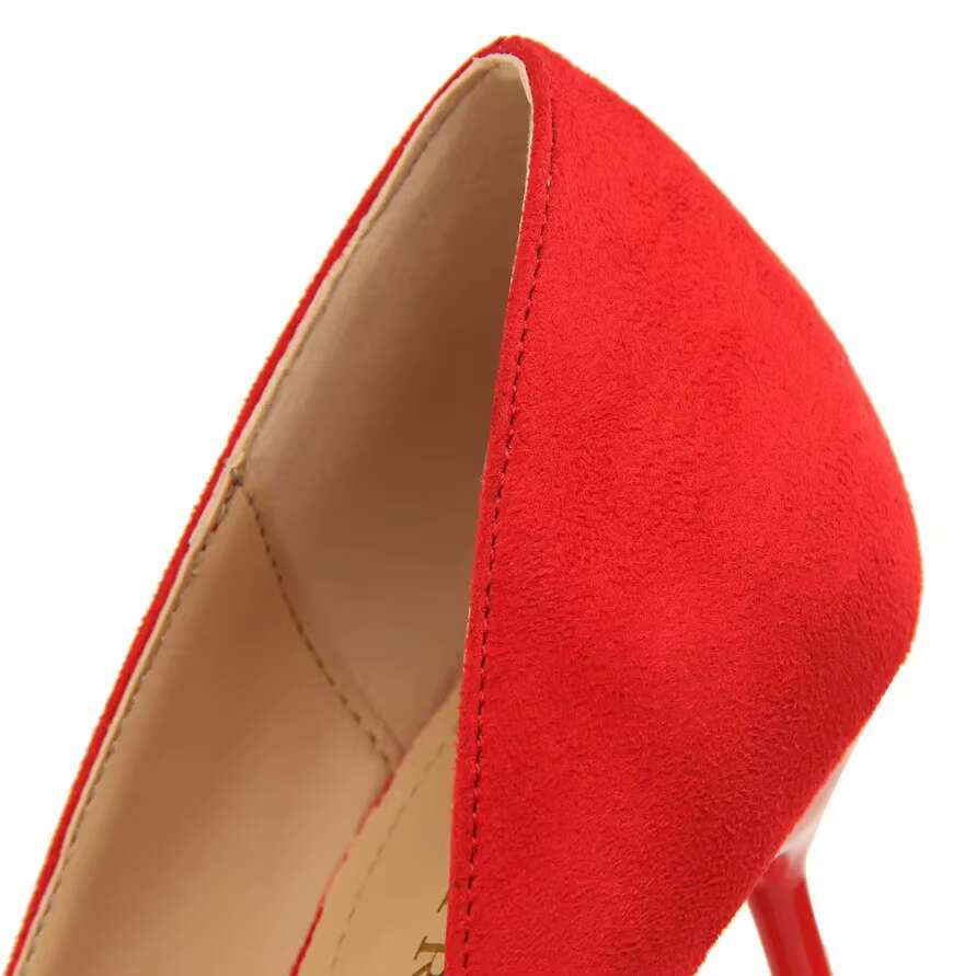 Women 9.5cm High Korean Pumps Lady Wedding Bridal Suede Purple Green Red Stiletto Heels Nightclub Office Party Shoes