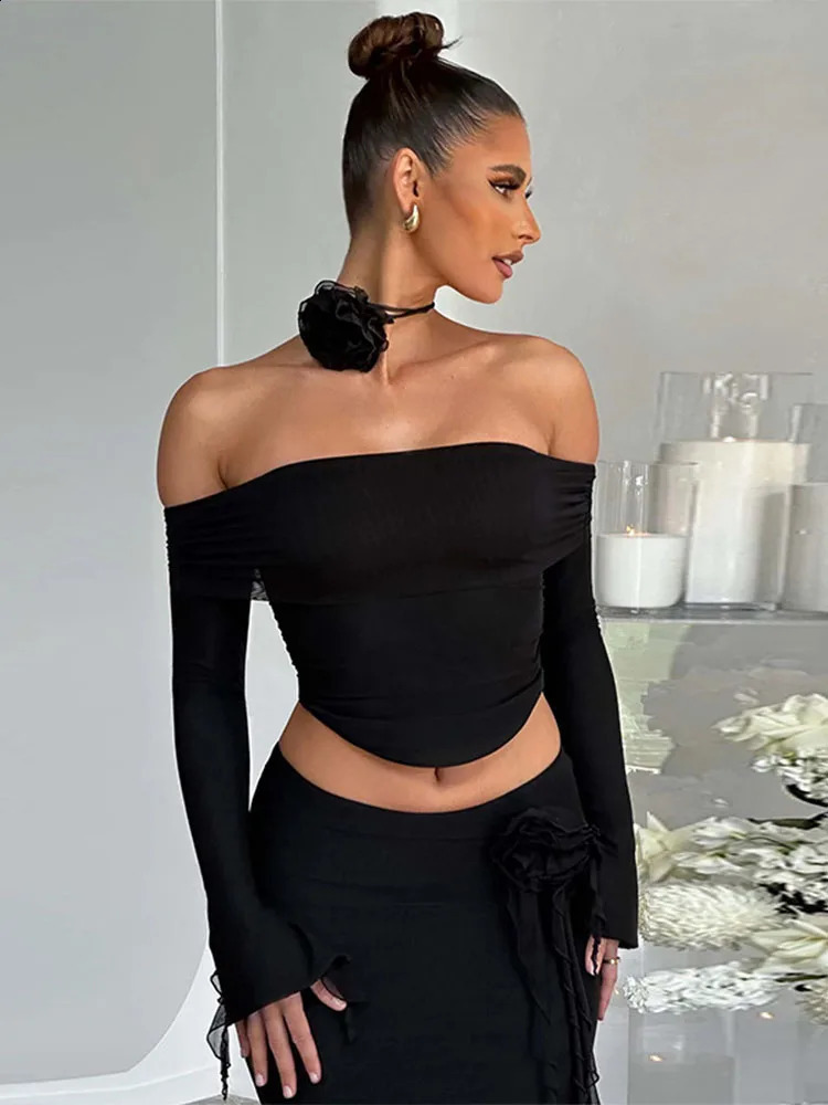 TARUXY Flower Bodycon Skirt Sets Women Slim Sexy Backless Lace Up Tops Womens Party Elegant Dress 2 Piece Womens Suits Outfits 250113