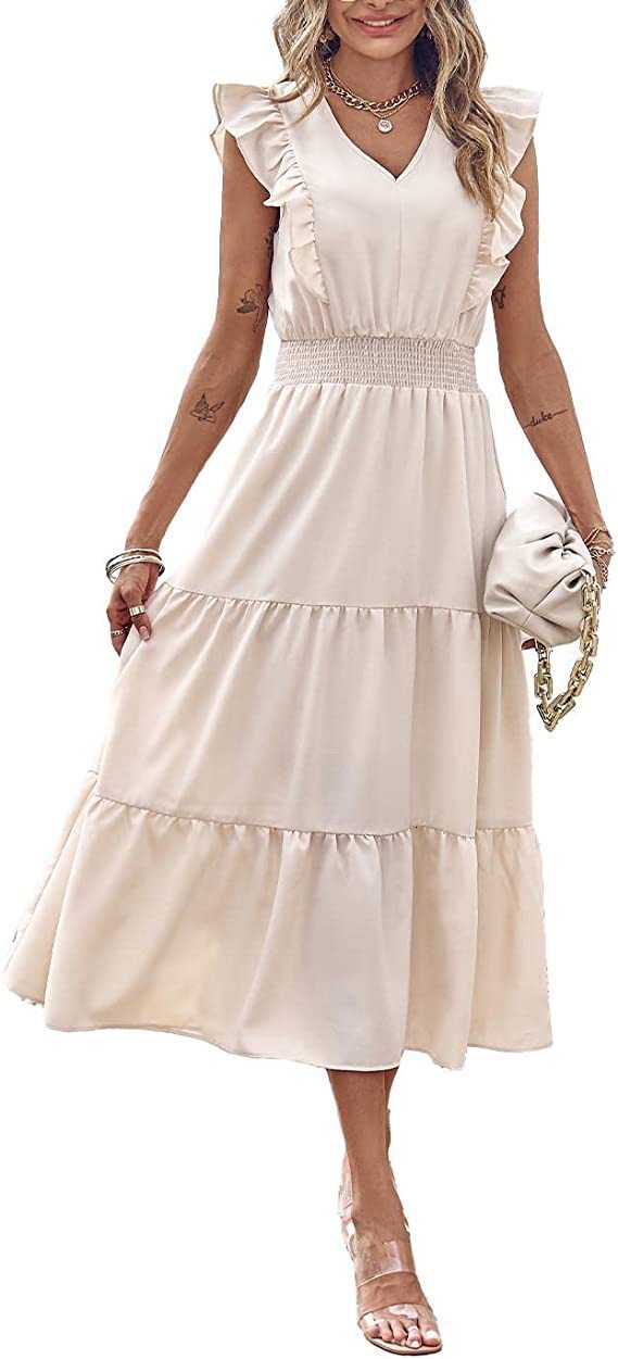 2025 Women's Designer Sleeveless V-neck Women's Elastic Waist Fold Elegant And Sexy Summer Beach Skirt