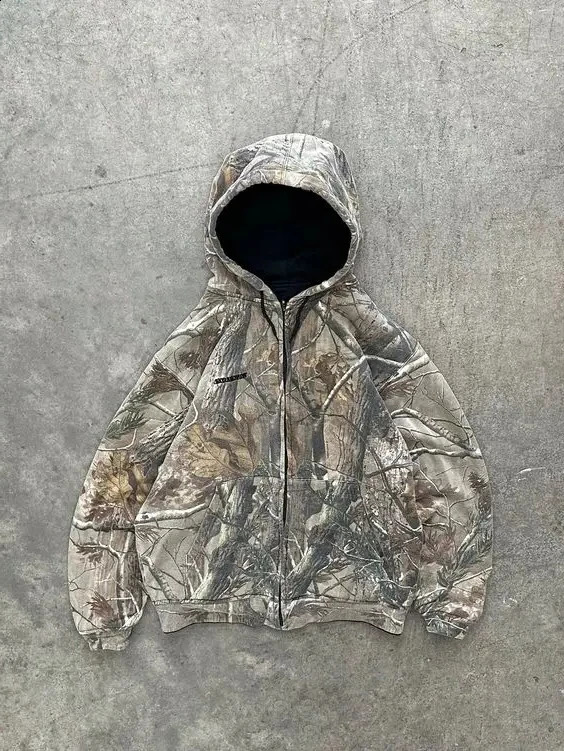Streetwear Zip Hoodie Y2K Clothes Men Women Harajuku Gothic Retro Camo Graphic Oversized Hoodie Sweatshirt Fashion Casual Tops 250117