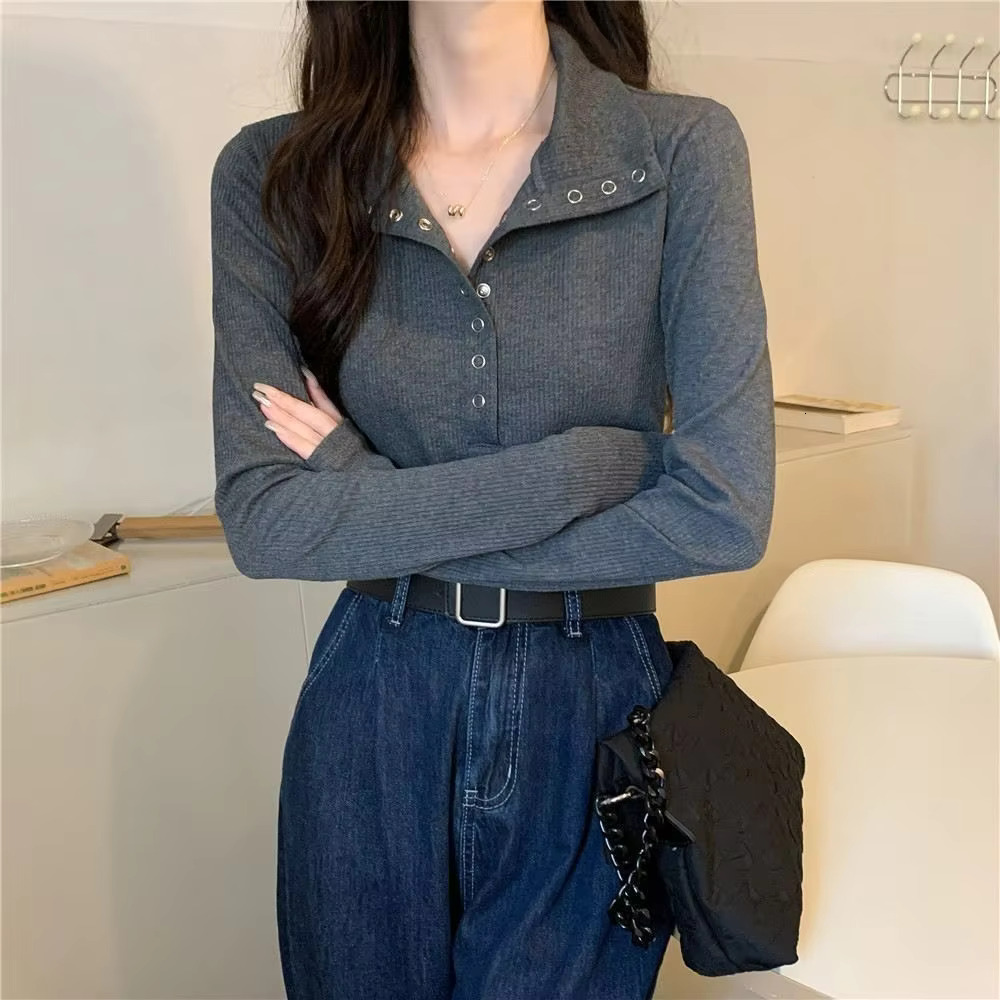 Autumn New Original Design Fashion Designer T-shirt Casual Slim Fit Long Sleeved T-shirt Elegant Multifunctional Solid Color Popular Women's Top